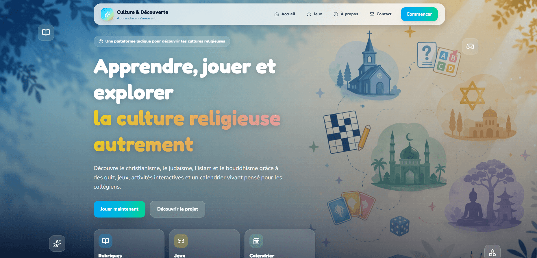 Application éducative interactive consacrée à la culture religieuse.