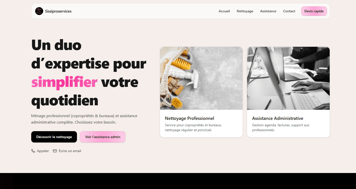 Site vitrine nettoyage et assistance administrative.